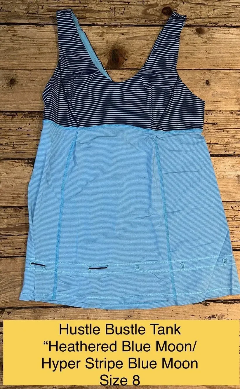 Lululemon Women Size 8 Blue Moon/Hyper Stripe Hustle & Bustle Tank